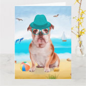 Engelse Bulldog op Beach Kaart (Gele Bloem)