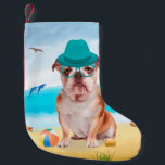 Engelse Bulldog op Beach Kleine Kerstsok<br><div class="desc">Kute dog op het strand is een perfect cadeauidee voor iemand die van dit hondenras houdt.</div>