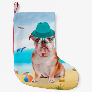Engelse Bulldog op Beach Kleine Kerstsok
