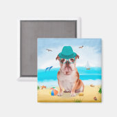 Engelse Bulldog op Beach Magneet (Voorkant / Achterkant)