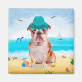 Engelse Bulldog op Beach Magneet (Voorkant)
