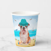 Engelse Bulldog op Beach Papieren Bekers (Voorkant)