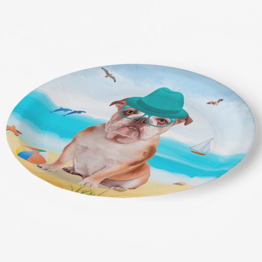 Engelse Bulldog op Beach Papieren Bordje (Gekanteld)