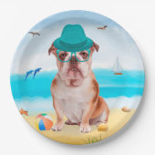 Engelse Bulldog op Beach Papieren Bordje (Voorkant)