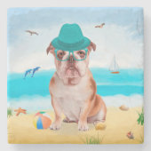 Engelse Bulldog op Beach Stenen Onderzetter (Voorkant)