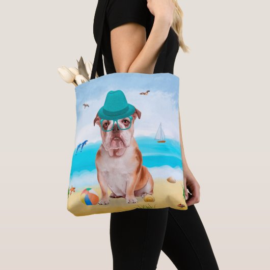 Engelse Bulldog op Beach Tote Bag (Dichtbij)