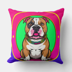 Engelse Bulldog op een Kleurrijke Achtergrond Kussen