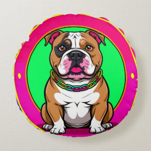 Engelse Bulldog op een Kleurrijke Achtergrond Rond Kussen