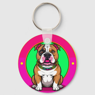 Engelse Bulldog op een Kleurrijke Achtergrond Sleutelhanger