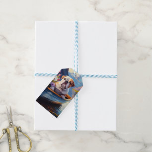 Engelse Bulldog op een peddel: een Schilderachtig Cadeaulabel