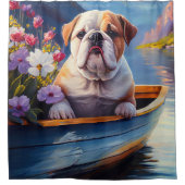 Engelse Bulldog op een peddel: een Schilderachtig  Douchegordijn (Voorkant)