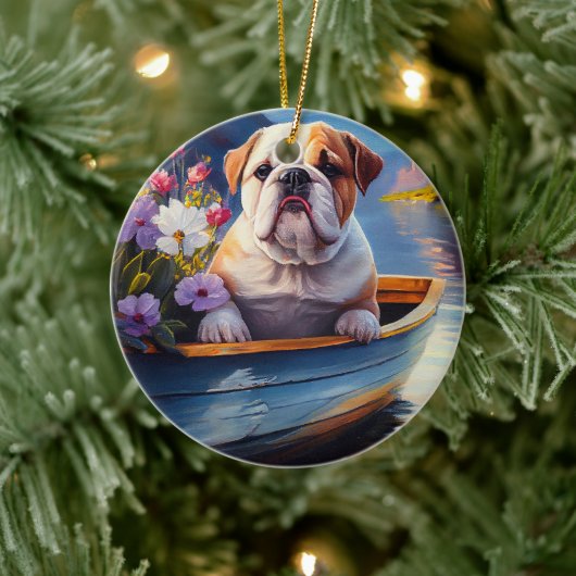 Engelse Bulldog op een peddel: een Schilderachtig Keramisch Ornament (Boom)