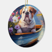 Engelse Bulldog op een peddel: een Schilderachtig Keramisch Ornament (Links)