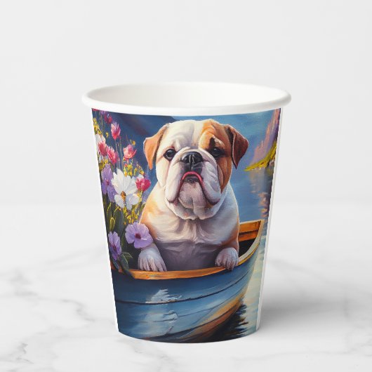 Engelse Bulldog op een peddel: een Schilderachtig  Papieren Bekers (Achterkant)