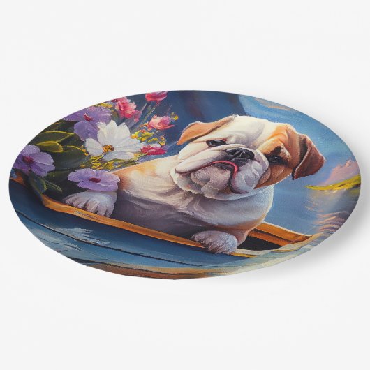 Engelse Bulldog op een peddel: een Schilderachtig Papieren Bordje (Gekanteld)
