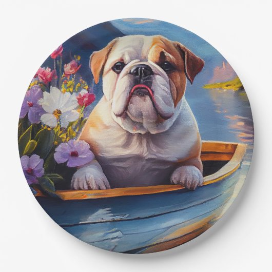 Engelse Bulldog op een peddel: een Schilderachtig  Papieren Bordje (Voorkant)