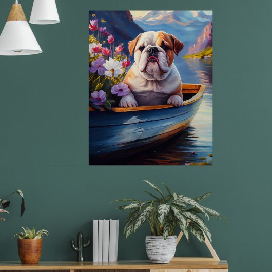 Engelse Bulldog op een peddel: een Schilderachtig Poster (Woonkamer 1)