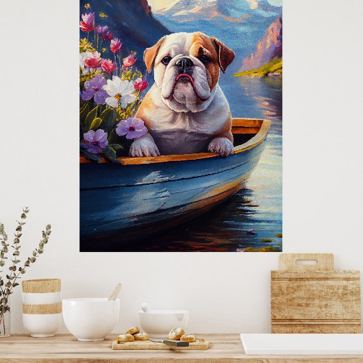 Engelse Bulldog op een peddel: een Schilderachtig  Poster (Keuken)