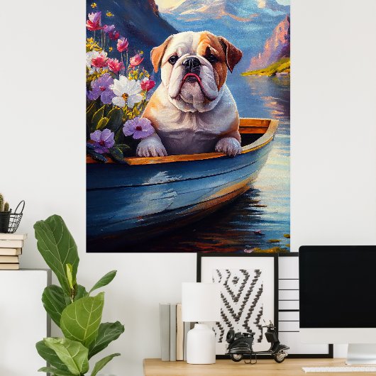 Engelse Bulldog op een peddel: een Schilderachtig  Poster (Thuiskantoor)