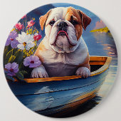 Engelse Bulldog op een peddel: een Schilderachtig  Ronde Button 6,0 Cm (Voorkant)