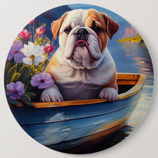 Engelse Bulldog op een peddel: een Schilderachtig  Ronde Button 6,0 Cm (Voorkant)