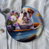 Engelse Bulldog op een peddel: een Schilderachtig  Ronde Button 6,0 Cm (In situ)