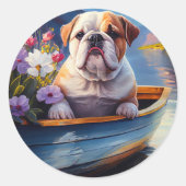 Engelse Bulldog op een peddel: een Schilderachtig  Ronde Sticker (Voorkant)