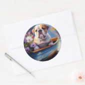 Engelse Bulldog op een peddel: een Schilderachtig  Ronde Sticker (Envelop)