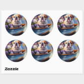 Engelse Bulldog op een peddel: een Schilderachtig  Ronde Sticker (Vel)