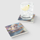 Engelse Bulldog op een peddel: een Schilderachtig  Stenen Onderzetter (Zijkant)