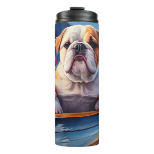 Engelse Bulldog op een peddel: een Schilderachtig Thermosbeker