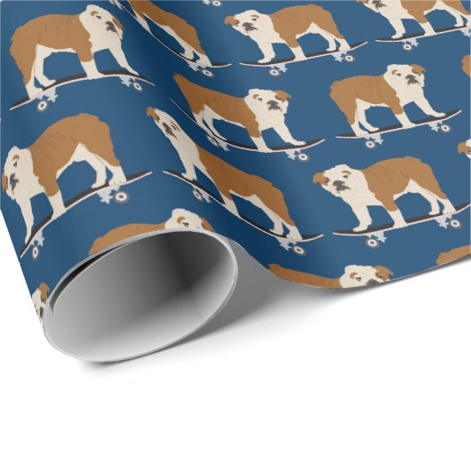 Engelse Bulldog op skateboard wrappaper Cadeaupapier (Rol Hoek)