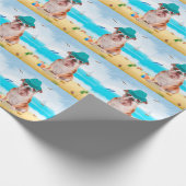 Engelse Bulldog op Strand Cadeaupapier (Hoek)