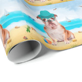 Engelse Bulldog op Strand Cadeaupapier (Rol Hoek)