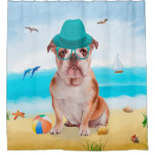 Engelse Bulldog op Strand Douchegordijn (Voorkant)