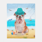 Engelse Bulldog op Strand Fleece Deken (Voorkant)