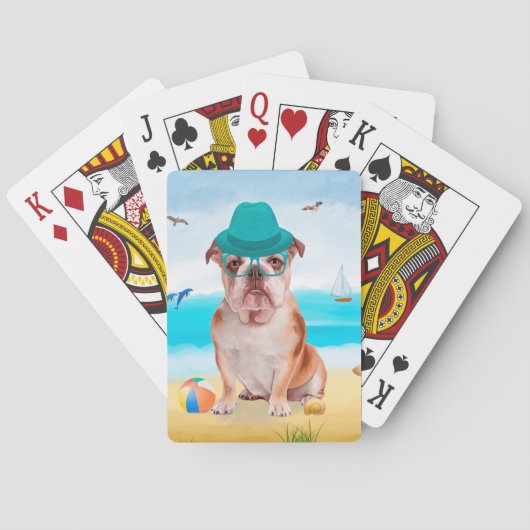 Engelse Bulldog op Strand Pokerkaarten (Achterkant)