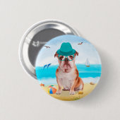 Engelse Bulldog op Strand Ronde Button 5,7 Cm (Voorkant /achterkant)