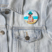Engelse Bulldog op Strand Ronde Button 5,7 Cm (In situ)