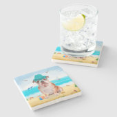 Engelse Bulldog op Strand Stenen Onderzetter (Zijkant)
