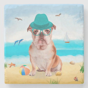 Engelse Bulldog op Strand Stenen Onderzetter