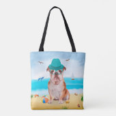 Engelse Bulldog op Strand Tote Bag (Achterkant)