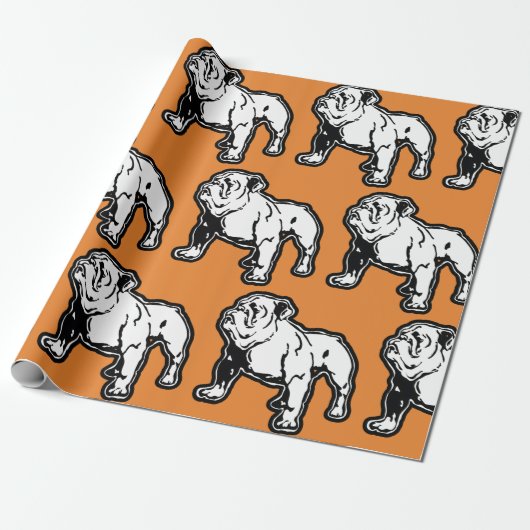 Engelse Bulldog Oranje Print Birthday Cadeaupapier (Uitgerold)
