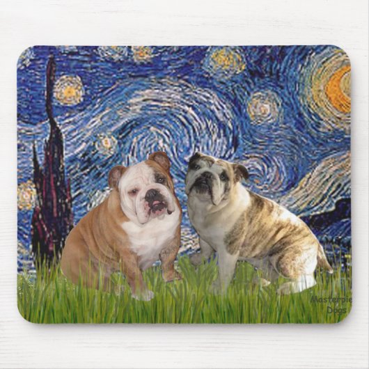 Engelse Bulldog Pair 2 - Sterrennacht Muismat (Voorkant)