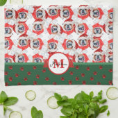 Engelse Bulldog Patroon Monogram Kerstmis Hond Theedoek (Gevouwen)