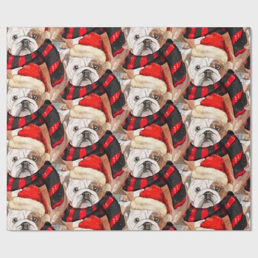 Engelse Bulldog Patterned Kerstmis Cadeaupapier (Vlak)