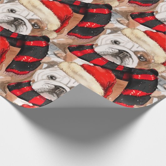 Engelse Bulldog Patterned Kerstmis Cadeaupapier (Hoek)