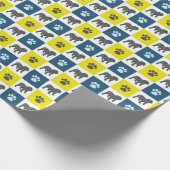 Engelse Bulldog & Paw Silhouet Yellow&Blue Grid Cadeaupapier (Hoek)