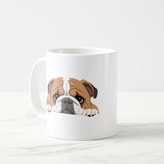 Engelse Bulldog Peeking Schattige Schattig Funny A Koffiemok (Voorkant links)