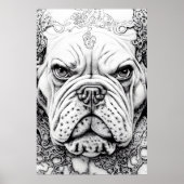Engelse Bulldog Pet Wild Natuur Illustration Line Poster (Voorkant)